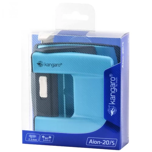 Dziurkacz KANGARO Aion-20/S, dziurkuje do 20 kartek, metalowy, w pudełku PP, turkusowy-4085803