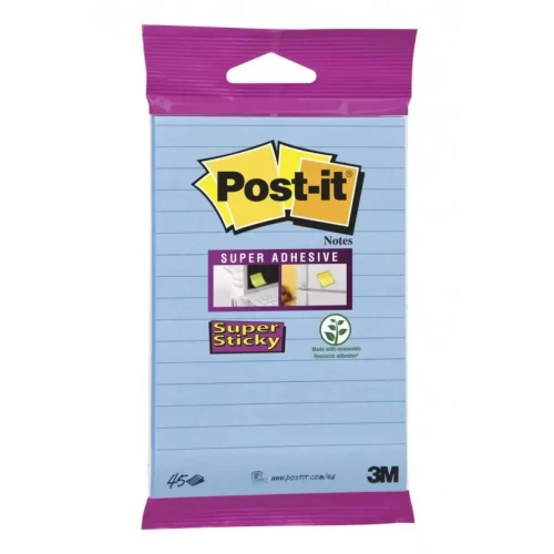 Karteczki samoprzylepne POST-IT® Super sticky, (6844-L-NB), 152x102mm, 45 kart., zawieszka, niebieskie-4086880
