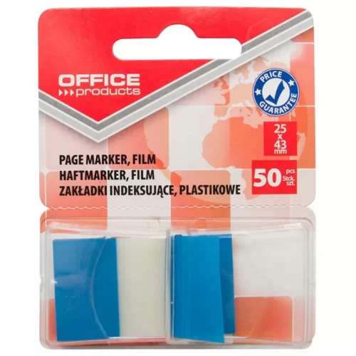 Zakładki indeksujące OFFICE PRODUCTS, PP, 25x43mm, 1x50 kart., blister, niebieskie-4088882
