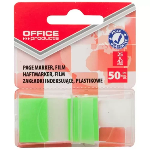 Zakładki indeksujące OFFICE PRODUCTS, PP, 25x43mm, 1x50 kart., blister, zielone-4088883