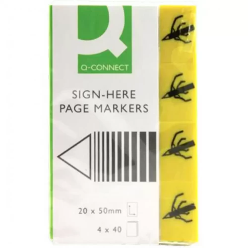 Zakładki indeksujące Q-CONNECT Sign-here, papier, 20x45mm, 4x40 kart., żółty-4090130