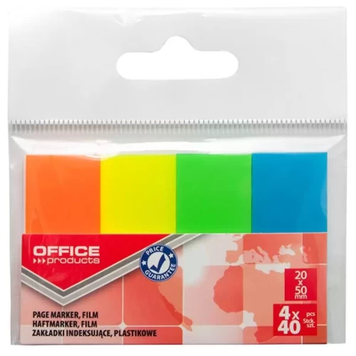 Zakładki indeksujące OFFICE PRODUCTS, PP, 20x50mm, 4x40 kart., zawieszka, mix kolorów neon-4090531