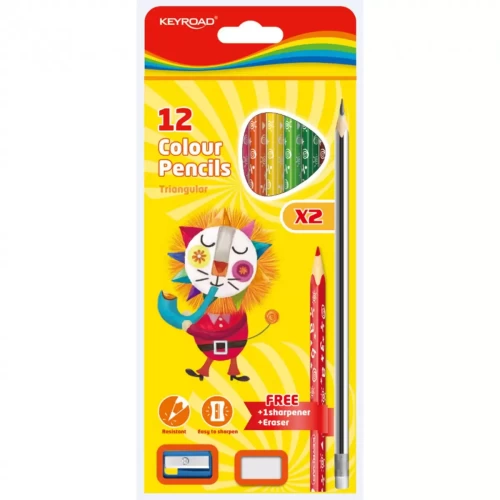 Zestaw kredek ołówkowych KEYROAD, z ołówkami, gumką i temperówką, zawieszką, mix kolorów-4090778
