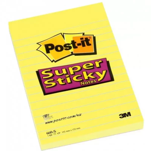 Karteczki samoprzylepne POST-IT® Super Sticky (660-S), 102x152mm, 1x75 kart., żółte-4092298