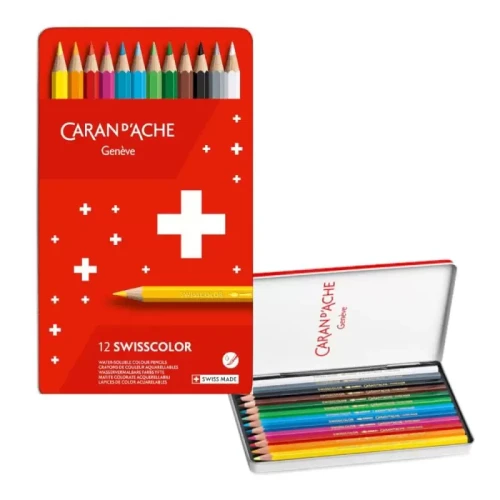 Kredki CARAN D'ACHE Swisscolor Aquarelle, z efektem akwareli, sześciokątne, 12szt., mix kolorów-4092604