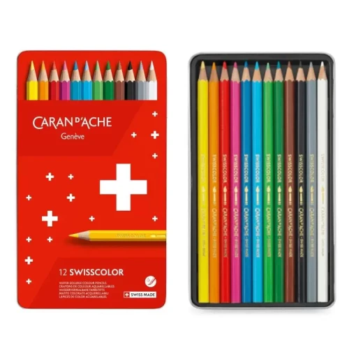 Kredki CARAN D'ACHE Swisscolor Aquarelle, z efektem akwareli, sześciokątne, 12szt., mix kolorów-4092606