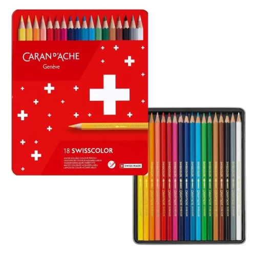 Kredki CARAN D'ACHE Swisscolor Aquarelle, z efektem akwareli, sześciokątne, 18szt., mix kolorów-4092610