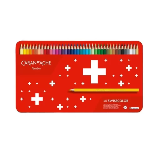 Kredki CARAN D'ACHE Swisscolor Aquarelle, z efektem akwareli, sześciokątne, 40szt., mix kolorów-4092617