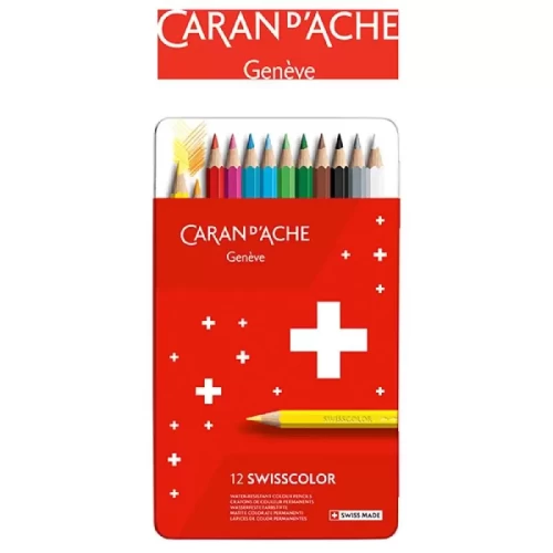 Kredki CARAN D'ACHE Swisscolor, metalowe pudełko, 12 szt.-4093435
