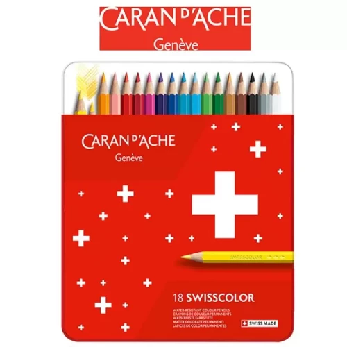 Kredki CARAN D'ACHE Swisscolor, metalowe pudełko, 18 szt.-4093438
