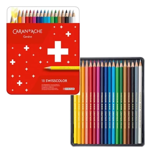 Kredki CARAN D'ACHE Swisscolor, metalowe pudełko, 18 szt.-4093439