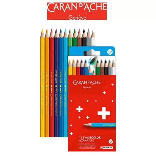 Kredki akwarelowe CARAN D'ACHE Swisscolor, kartonowe pudełko, 12 szt.-4093450