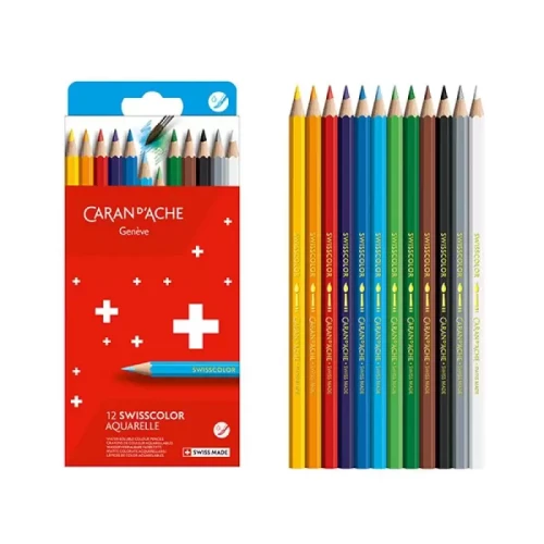 Kredki akwarelowe CARAN D'ACHE Swisscolor, kartonowe pudełko, 12 szt.-4093452