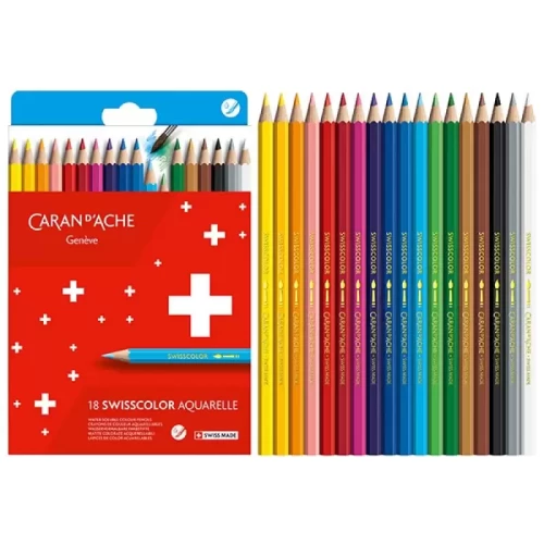 Kredki akwarelowe CARAN D'ACHE Swisscolor, kartonowe pudełko, 18 szt.-4093455