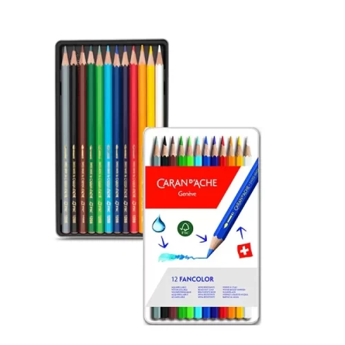 Kredki CARAN D'ACHE Fancolor, metalowe pudełko, 12 szt.-4093474