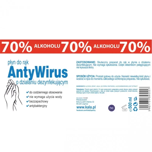 Płyn do dezynfekcji rąk KALA 500ml antywirus antybakteryjny-4279221