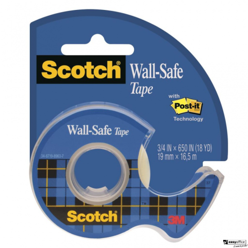 Taśma klejąca SCOTCH_ Wall-Safe, bezpieczna dla ścian, na podajniku, 19mm, 16,5m, transparentna-4554623