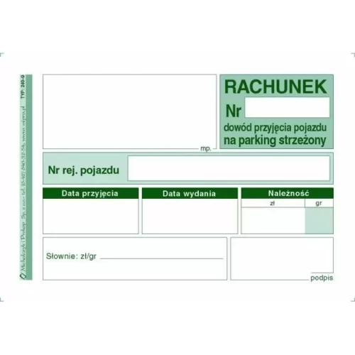 Druk Rachunak M&P A6 Dowód przyjęcia pojazdu na parking strzeżony-4568477