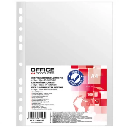Koszulki na dokumenty OFFICE PRODUCTS, PP, A4, groszkowe, 50mikr., 100szt.-4906951