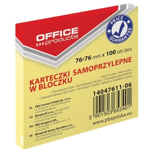 Notes samoprzylepny 76x76 OFFICE PTODUCTS 100k żółty-4983789