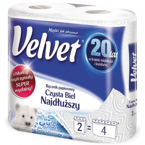 Ręczniki w roli celulozowe VELVET Najdłuższy, 2-warstwowe, 90 listków, 2szt., białe-5023785
