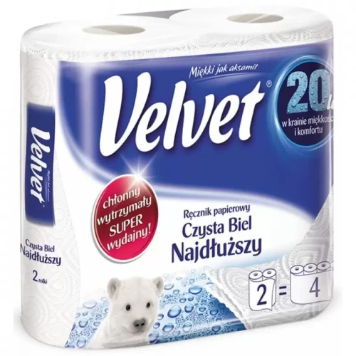 Ręczniki w roli celulozowe VELVET Najdłuższy, 2-warstwowe, 90 listków, 2szt., białe-5023786