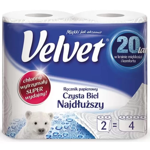 Ręczniki w roli celulozowe VELVET Najdłuższy, 2-warstwowe, 90 listków, 2szt., białe-5023787