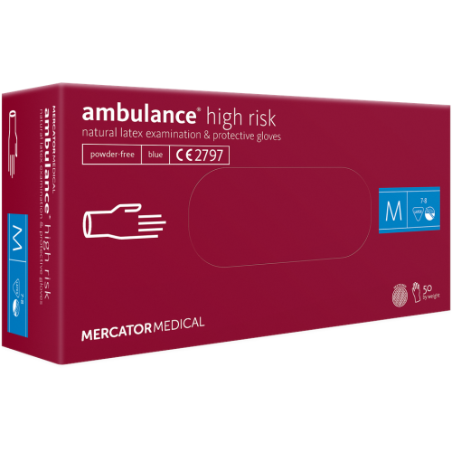 Rękawice lateksowe bezpudrowe rozmiar 'M' MERCATOR ambulance 100szt. niebieskie-5176327