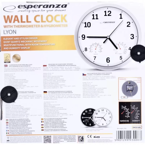 Zegar ścienny Esperanza LYON EHC016K (kolor czarny)-5191640
