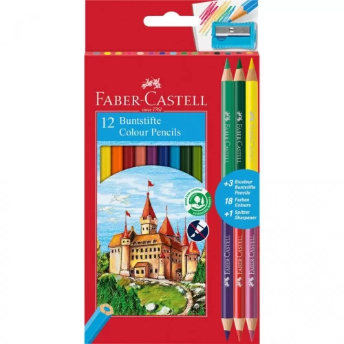 Kredki ołówkowe FABER CASTELL 12 kolorów sześciokątne + temperówka-5428687