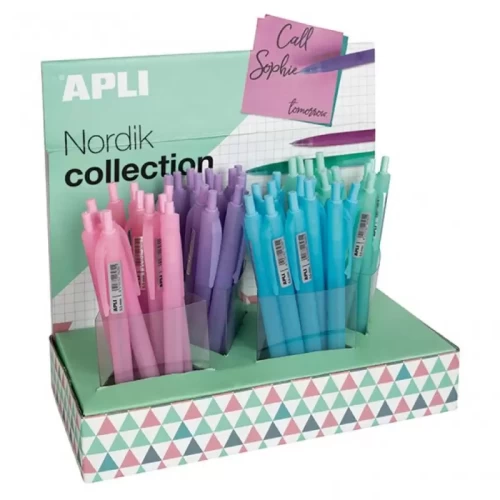 Długopis automatyczny żelowy APLI Nordik, trójkątny, wkład niebieski, mix kolorów pastel-5615572