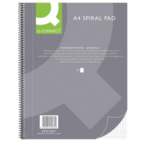 Kołonotatnik Q-CONNECT, A4, w kratkę, 80 kart., 70gsm, perforacja