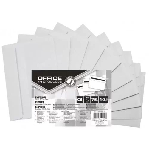 Koperty samoklejące OFFICE PRODUCTS, SK, C6, 114x162mm, 75gsm, 10szt., białe-5900379