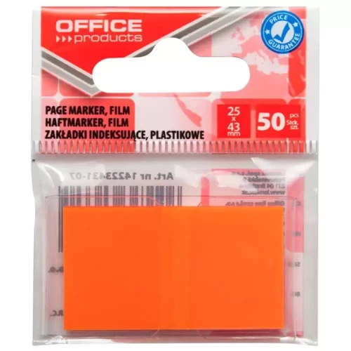 Zakładki indeksujące OFFICE PRODUCTS, PP, 25x43mm, 1x50 kart., zawieszka, pomarańczowe-5900989