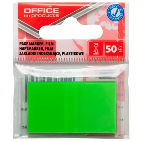 Zakładki indeksujące OFFICE PRODUCTS, PP, 25x43mm, 1x50 kart., zawieszka, zielone-5900991