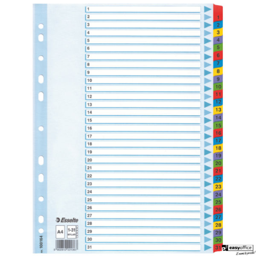 Przekładki kartonowe MYLAR A4 1-31 100164 białe ESSELTE-6041619