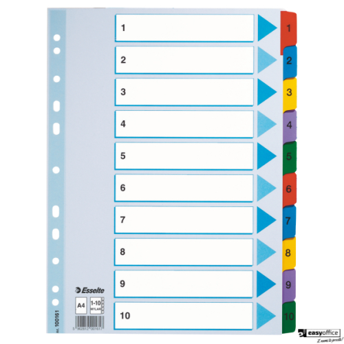 Przekładki kartonowe MYLAR A4 1-10 100161 białe ESSELTE-6063504
