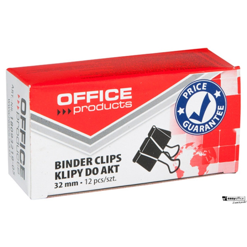 Klipy do dokumentów , 32mm, 12szt., czarne, typu OFFICE PRODUCTS 18093219-05-6064802