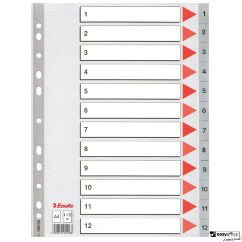 Przekładki plastikowe szare PP A4 1-12 100106 numeryczne ESSELTE-6066577