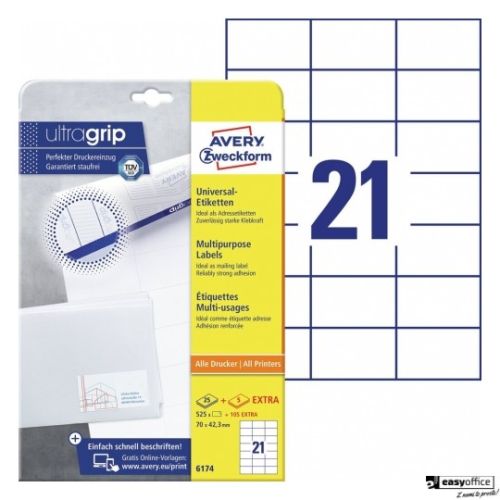 Trwałe etykiety uniwersalne 6174 70x42,3 30 ark. białe Avery Zweckform-6069149