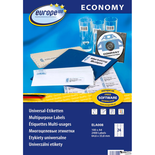 Etykiety uniwersalne ELA008 64,6 x 33,8 100 ark Economy Europe100 by Avery Zweckform-6072153