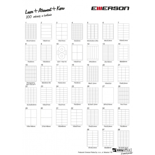 Etykiety samoprzylepne A4, adresowe etykiety do drukarki, 100 ark, 68x35 mm 241str EMERSON