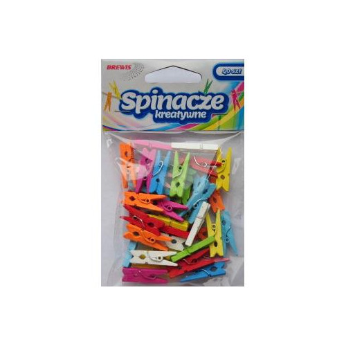 Spinacze-klamerki drewniane ozdobne mix kolorów 2,5cm (40 szt.) BREWIS