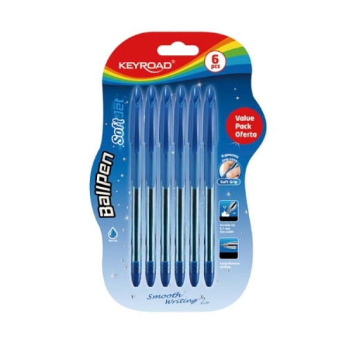 Długopis zwykły KEYROAD Softjet 6szt. niebieski blister-8149474