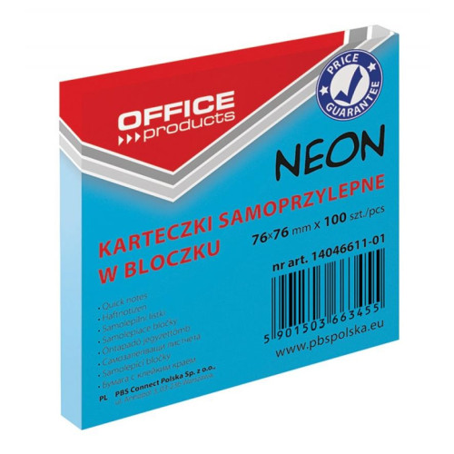 Notes samoprzylepny 76x76 OFFICE PRODUCTS 100k neon niebieski