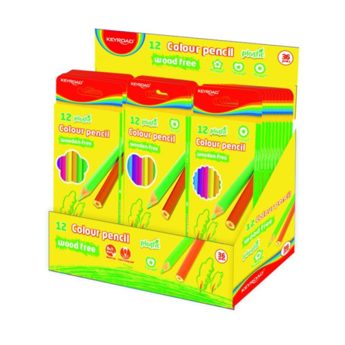 Kredki ołówkowe KEYROAD, bezdrzewne, 12 szt., pudełko zawieszka, display, mix kolorów