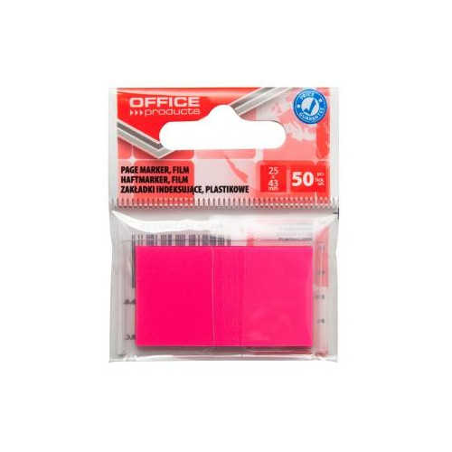 Zakładki indeksujące 25x43mm OFFICE PRODUCTS foliowe 50 szt. różowe z dyspenzerem