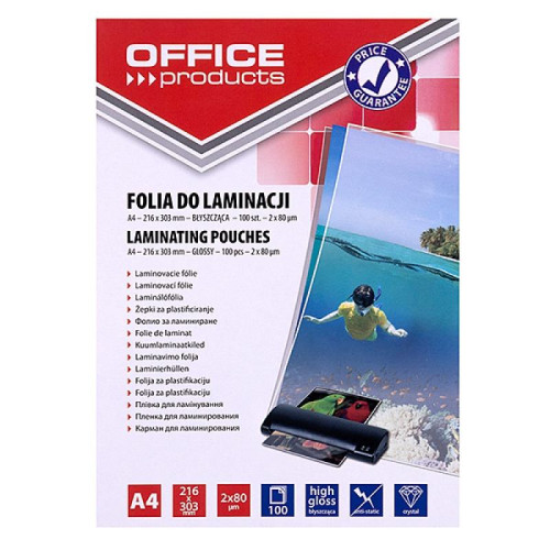 Folia do laminacji A4 80mic OFFICE PRODUCTS 100 szt.-9158631