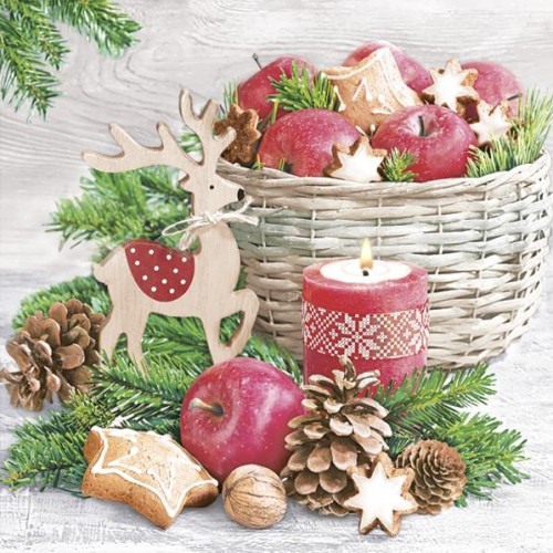 Serwetka 33x33 2w MAKI drewniany renifer i świąteczny kosz 20szt.