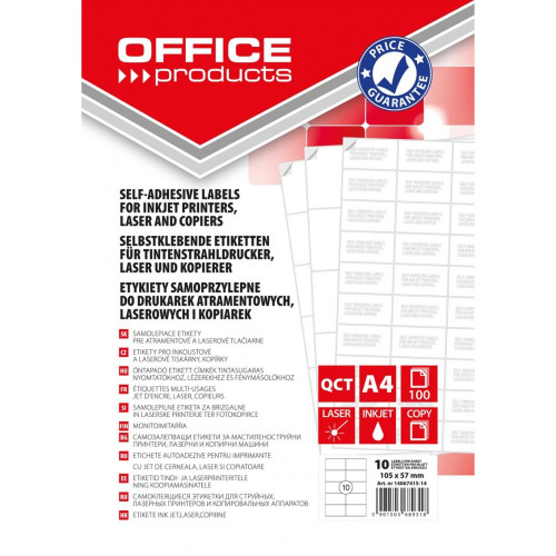 Etykiety OFFICE PRODUCTS, 105x57mm, białe, 100 ark.